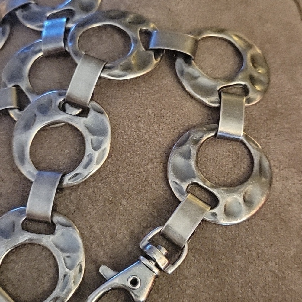 Vtg Gunmetal Hammered Circle Chain Link Disco Grunge Punk Moto Belt - Picture 6 of 7